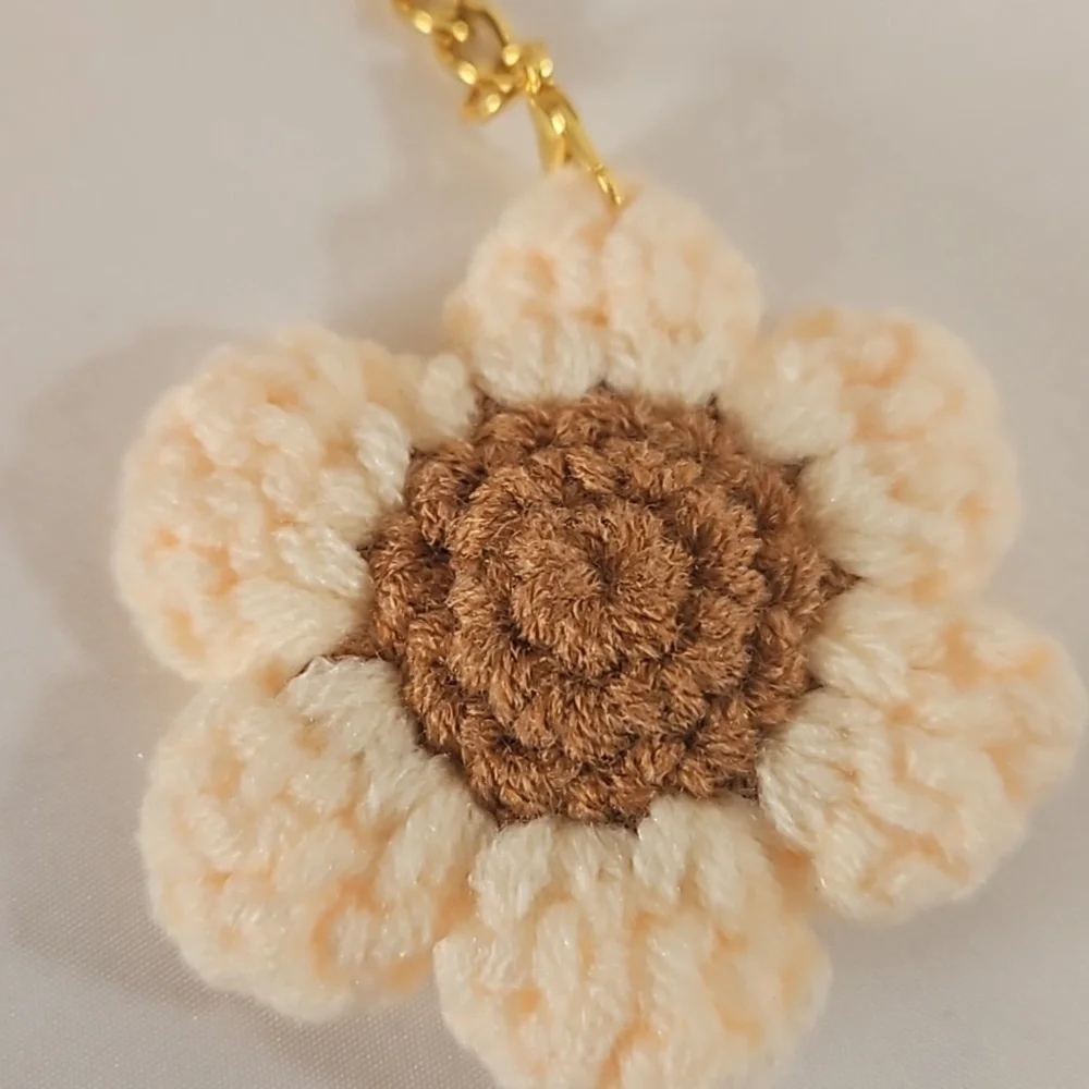 Hand Crafted Hand Knit Chrochet floral gold 4
